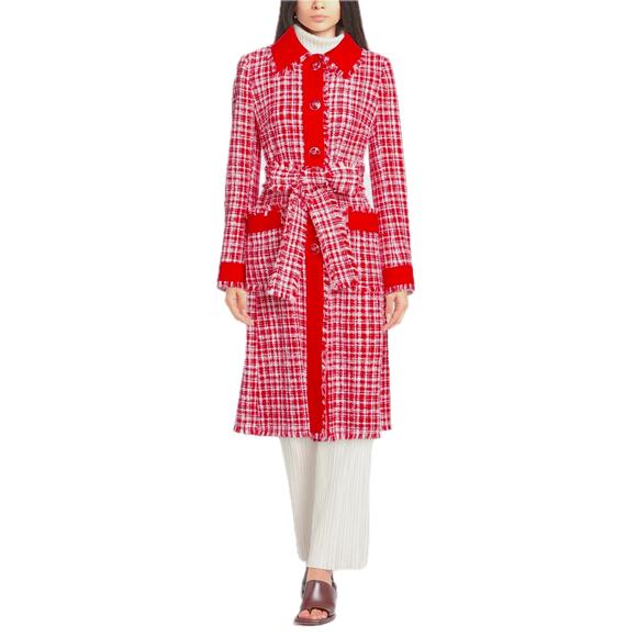 NWT Dolce & Gabbana Tweed Belted Coat Red White 42 / M - Picture 2 of 4